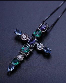 Multicolor Zirconia Cross Pendant Necklace