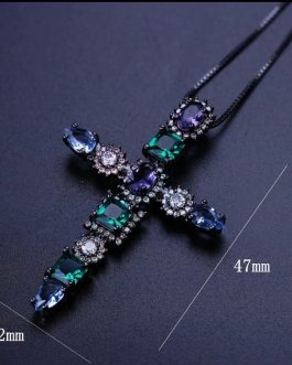 Multicolor Zirconia Cross Pendant Necklace