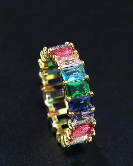 Multicolor Geometric shape Zirconia Ring in Gold